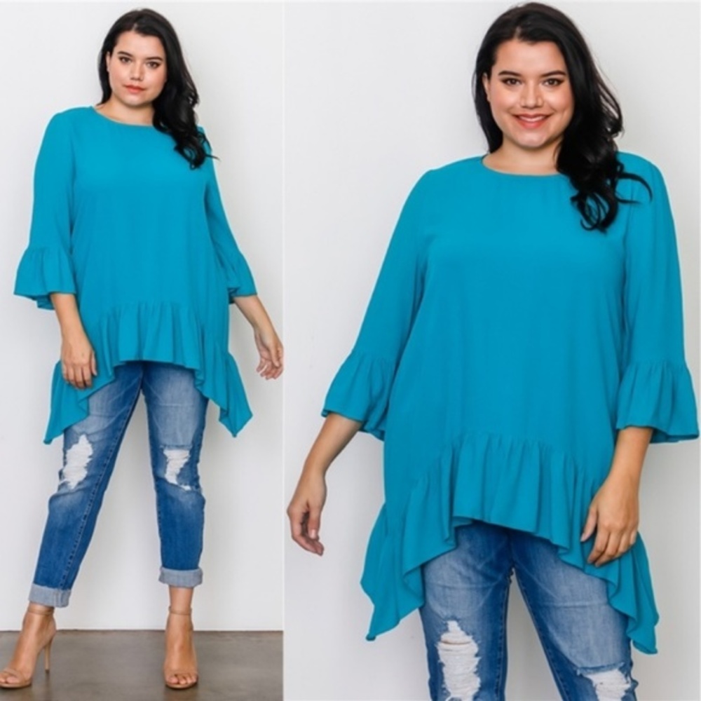 RETHM+ Tunic Top Plus Sizes 1X 2X Cotton Lightweight Teal Blue Green